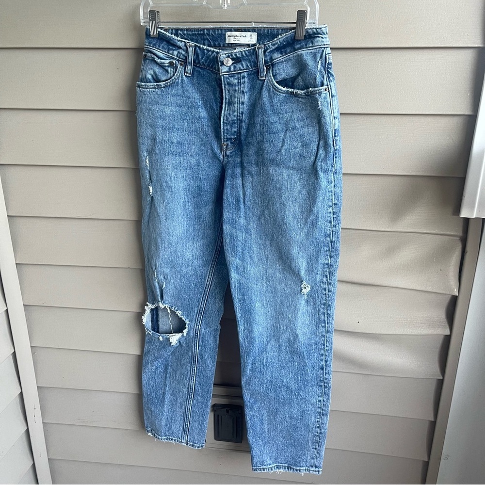 Abercrombie & Fitch Womens 27 4 The Dad High Rise Jeans Curve Love Blue Distress